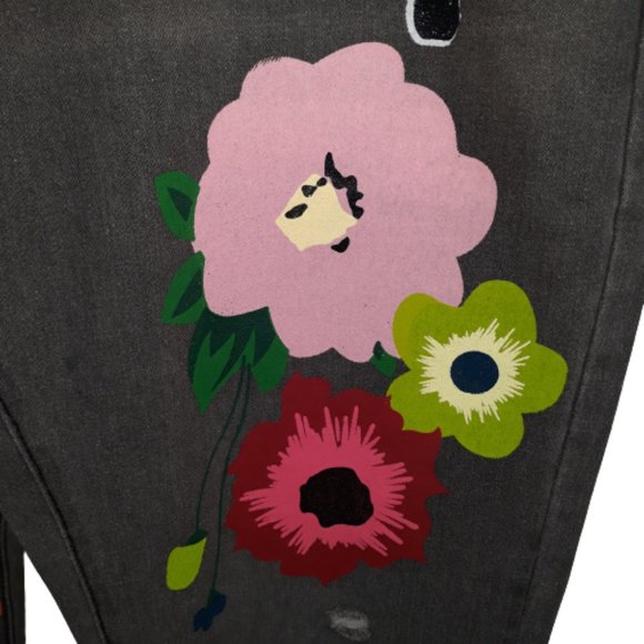 MISSLOOK WOMEN'S FLORAL PAINTED DISTRESSED BOYFRIEND FIT BLOWN JEANS SIZE XL - Picture 3 of 12